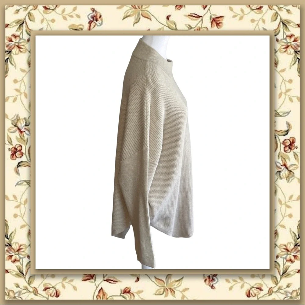 Ophelia Roe Tan Mock Neck Asymmetrical Hem Ribbed Sweater - Picture 4 of 4